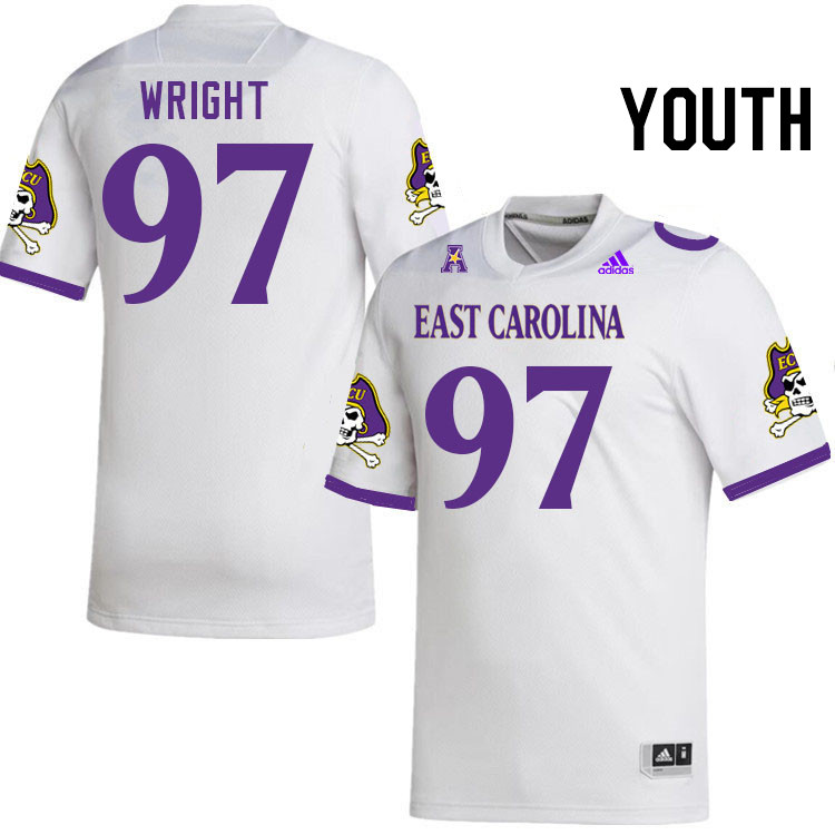 Youth #97 Logan Wright ECU Pirates College Football Jerseys Stitched Sale-White - Click Image to Close